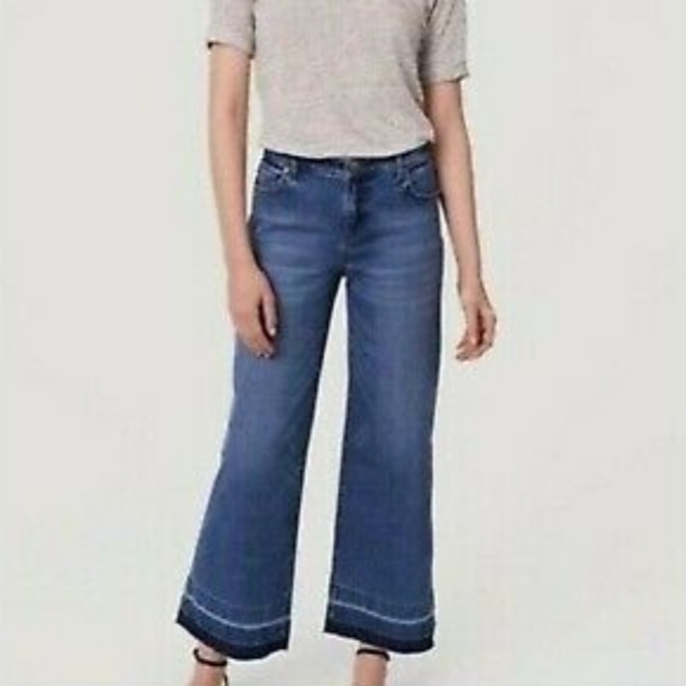Loft crop wide leg released raw hem jeans Sz 0